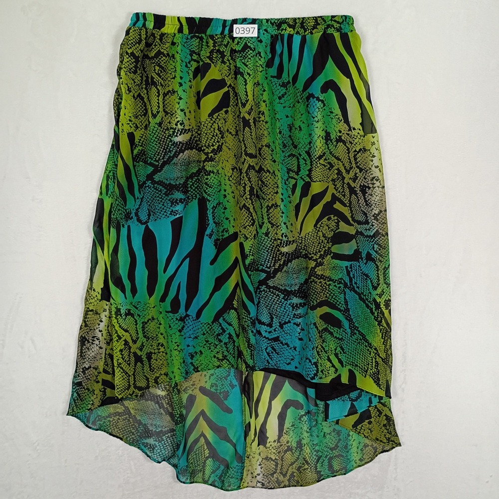 Antthony High-Low Skirt Womens L Green Animal Print Chiffon Boho Y2K Festival‎